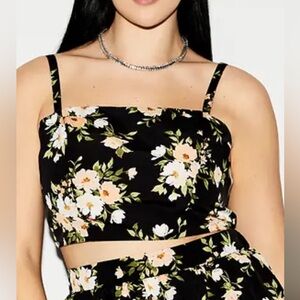 5️⃣Old Navy The Occasion Floral Smocked Back Satin Crop Top Black L